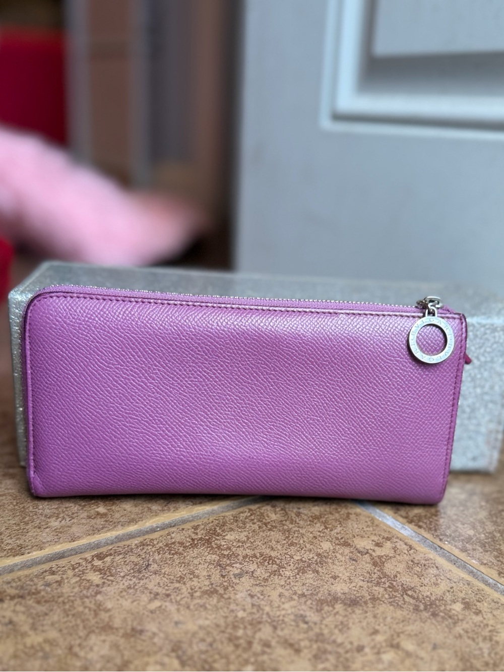 BVLGARI B-Zero One Leather Wallet L-Shaped Zipper Purple 35807 EUC